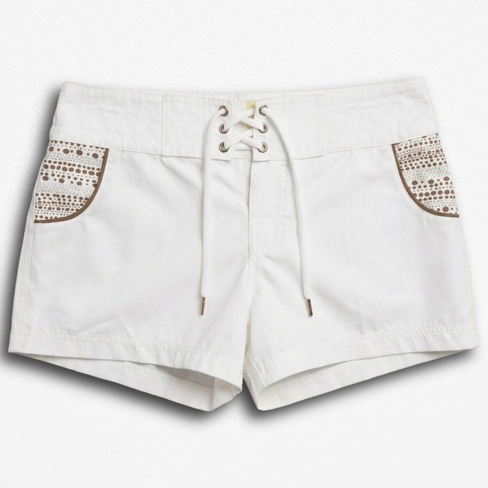 Leilani Womens White Lace Up Board Shorts Swim Trunks Size 4 Patterned Pockets